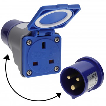 Caravan Site Power Plug 240V 16A to 13A UK Mains Socket Direct Adapter Camping