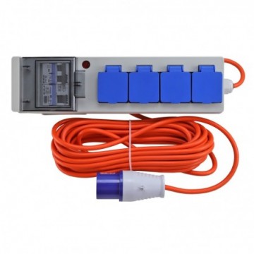 RCD Protected 4 Way 16A Motorhome/Caravan/Camping Mains Electric Hook UpLead 10m