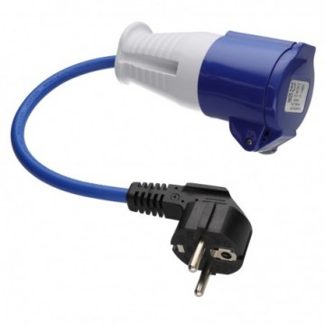 Schuko Plug to 16A Blue Commando Caravan Site Power Electric Cable Adapter