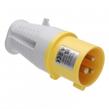 Industrial Site Power Plug 110V 16A Yellow IP44 SplashProof