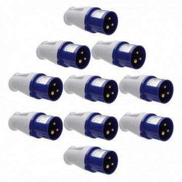 [10 Pack] Caravan Site Power Plug 240V 16A Blue IP44 Splash-Proof