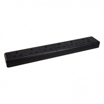 6 Gang Way 13A UK Rewireable Mains Extension with Neon Light Black