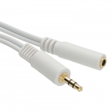 WHITE 3.5mm Stereo Jack Socket to 3.5mm Plug Headphone Extension Cable GOLD  2m