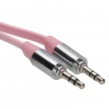 FLAT 3.5mm Jack with METAL Plug Stereo Audio Cable Lead Pink 2m