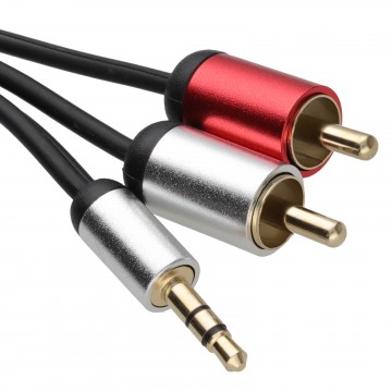 Aluminium PRO 3.5mm Stereo Jack to 2 x RCA Twin Phono Plugs Cable Gold  0.5m