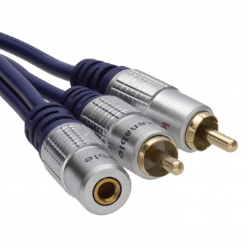 PURE 3.5mm Stereo Jack Socket to 2 Phono Plugs Audio Extension Cable Gold  2m
