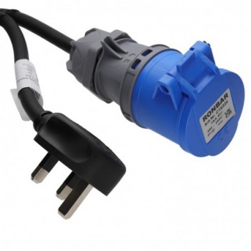 UK 13A Mains Plug to 16A 240V Blue Commando Socket H07RN-F Rubber Cable 3m