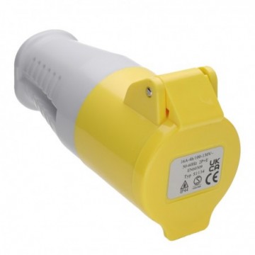 Rewireable Industrial Site Power Socket 110V 16A Yellow IP44 2P+E Cable Mount