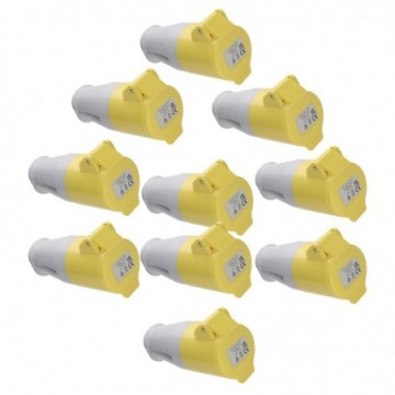 [10 Pack] Rewireable Industrial Site Power Socket 110V 16A Yellow IP44 2P+E