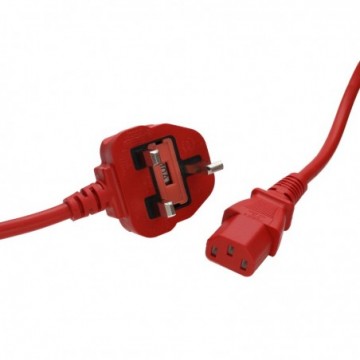 Power Cable UK Plug (10A Fused) to C13 1.00mm Lead 2m Red
