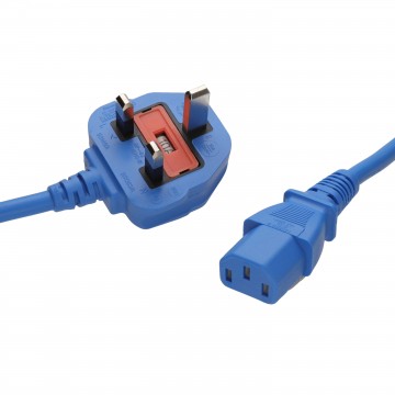 Power Cable UK Plug (10A Fused) to C13 1.00mm Lead 2m Blue