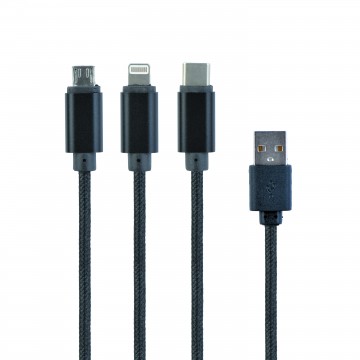 USB Multi Charging Cable 3 in 1 USB A to Lightning USB C Micro USB USB 1m Black