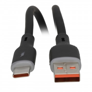 Silicone USB A to USB-C Plug Phone Fast Charger/Data Cable 22AWG Lead 1.5m Black