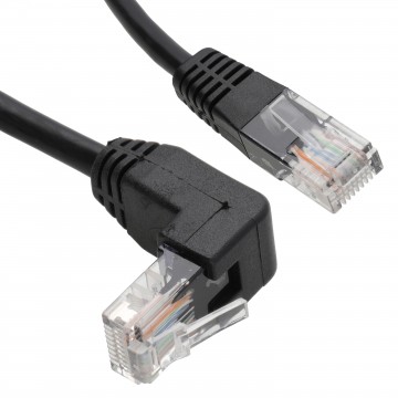Cat5e Copper RJ45 Straight to Right Angle Plug UP Ethernet Network Cable 2m - Black