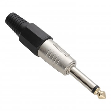 6.35mm PRO METAL Mono Jack Plug & Strain Relief Solder End & Gold Tip