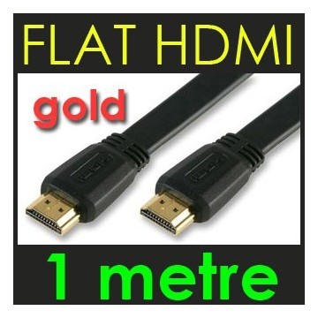 HQ FLAT HDMI Male Plug to Plug Cable Lead GOLD PLATED   1m