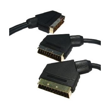 SCART Plug to 2 x Plugs Splitter Cable 21 pins connected Lead Gold 2m