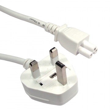 Power Cord UK Plug to C5 Clover Leaf CloverLeaf Lead 1.8m Cable White