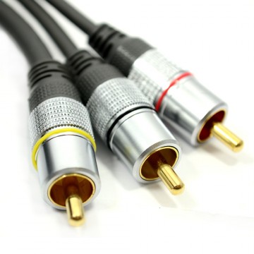 Ultra Pure OFC 3 x RCA Phono Plugs Composite+Audio Cable GOLD 2m