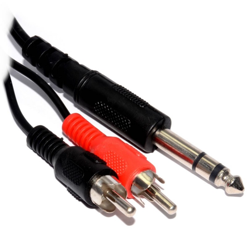 Black Screened 6.35mm Stereo Jack Plug To Twin Phono Cable 2m