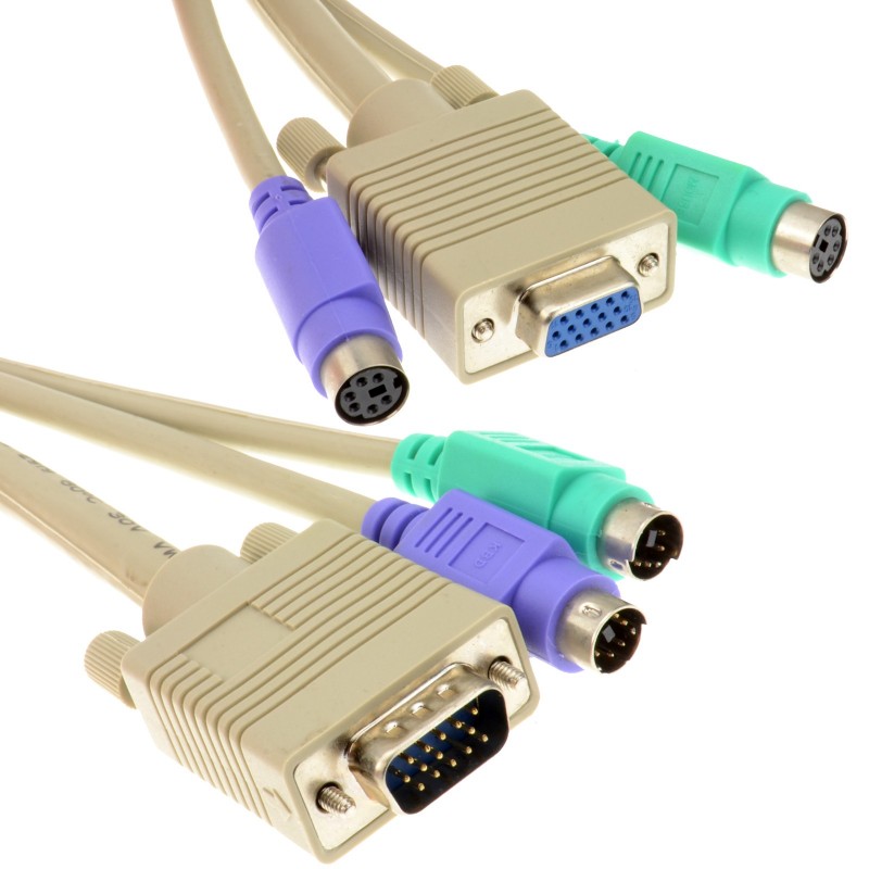KVM Extension Cable Male To Female SVGA And PS/2 Cable Lead 2m