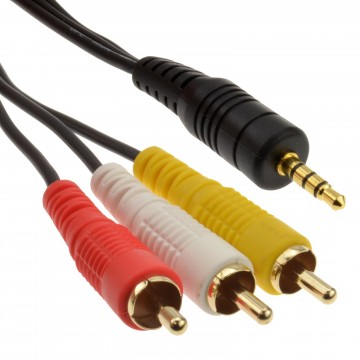 4 Pole 3.5mm Jack To 3 x RCA Composite & Stereo Audio Cable 2m