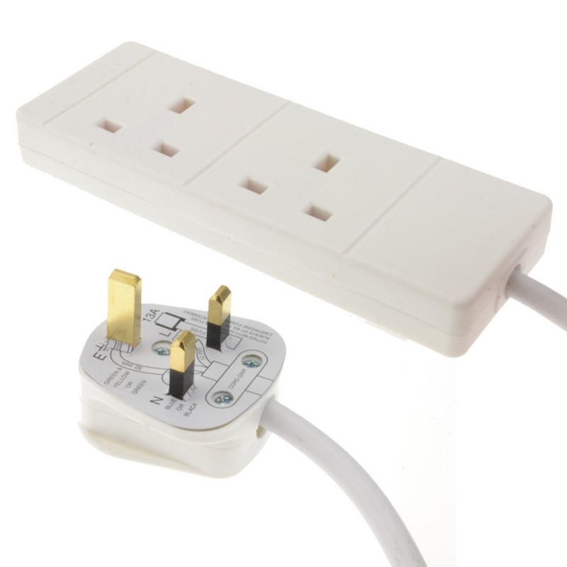 2 Gang Way UK 13A Trailing Socket Mains Power Extension Lead White 10m 2 Gang Way UK 13A Trailing Socket Mains Power Extension Lead White 10m