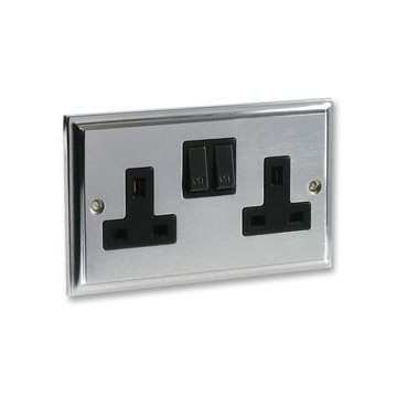 13A Double Plug Mains Socket 2 Gang Switched CHROME