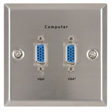 Flush Mount Steel Wall Faceplate 2 x 15 Pin VGA Female Connection