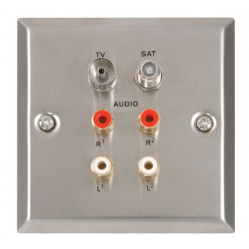 Flush Mount Steel TV and Satellite with 2 x Audio Connectors Faceplate