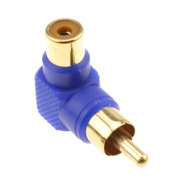 Right Angled RCA Phono Adapter Blue Audio Plug to Socket Gold Plated