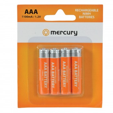 Mercury AAA Rechargeable NiMH 1100mA 1.2V Batteries 4 Pack
