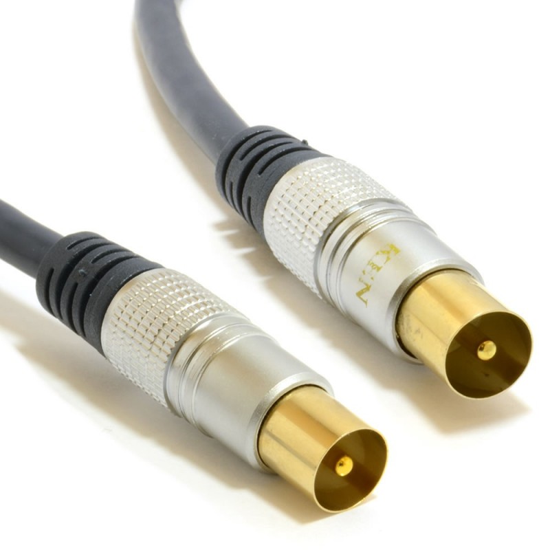 Pure RG59 HQ RF TV Aerial Coaxial Lead Gold Male Plug To Plug 2m Pure RG59 HQ RF TV Aerial Coaxial Lead Gold Male Plug To Plug 2m