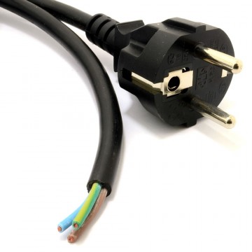 Euro Schuko 2 Pin Plug to Bare Wire 3 Core Mains Power 10A Cable 2.5m