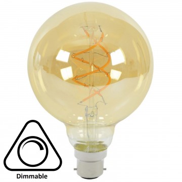 G95 Spiral LED Filament Vintage Warm Light Bulb B22 5W (50W) Dimmable