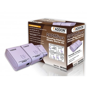 ADDON 200Mbps Homeplug Ethernet Adapter Starter Kit
