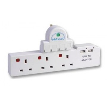 Individually Switched 3 Gang Surge Protected Extension & 2 USB Sockets