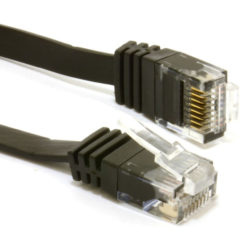 FLAT CAT6 Ethernet LAN Patch Cable Low Profile GIGABIT RJ45 15m BLACK