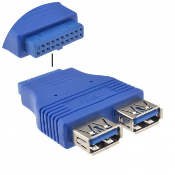 USB 3.0 SuperSpeed 20 pin Motherboard Header to 2 x Internal Sockets