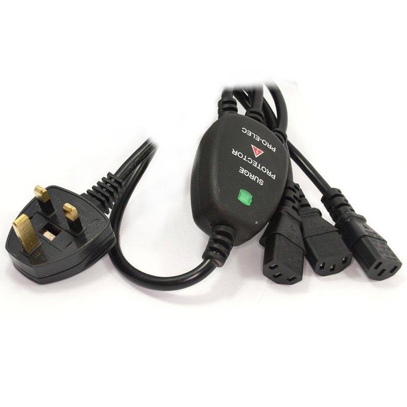 Power Cord UK Plug to 3 C13 IEC Cable Kettle Lead 1.8m Surge Protected