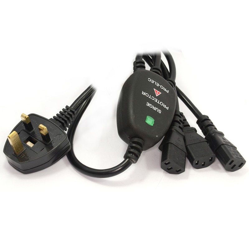 Power Cord UK Plug to 3 C13 IEC Cable Kettle Lead 1.8m Surge Protected Power Cord UK Plug to 3 C13 IEC Cable Kettle Lead 1.8m Surge Protected