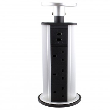 Desktop Bench Pull Up PDU 3 x UK Sockets & 2 USB Ports Kitchen Power