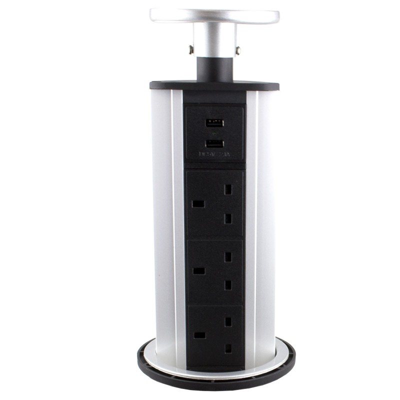 Desktop Bench Pull Up PDU 3 x UK Sockets & 2 USB Ports Kitchen Power Desktop Bench Pull Up PDU 3 x UK Sockets & 2 USB Ports Kitchen Power
