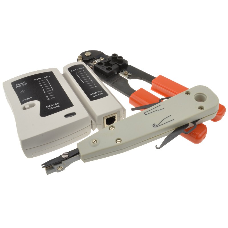 Networking RJ45 RJ11 Tester with Crimper and Punch Down Tool Kit