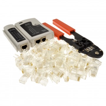 Networking RJ45 RJ11 Tester with Crimper and 100 x RJ45 Ends Tool Kit