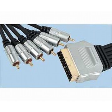 Pure OFC Scart IN/OUT Plug to 6 Phono Composite & Audio 1.5m