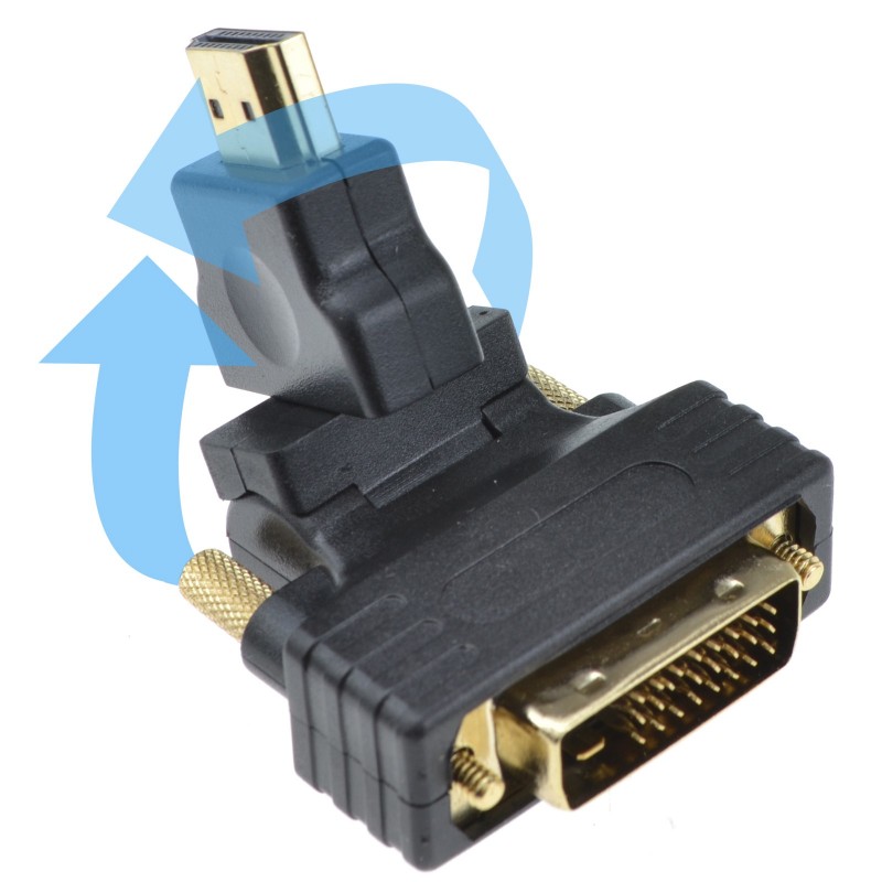 Swivel & Rotating HDMI Male Plug to DVI D 24+1 Male Plug Adapter
