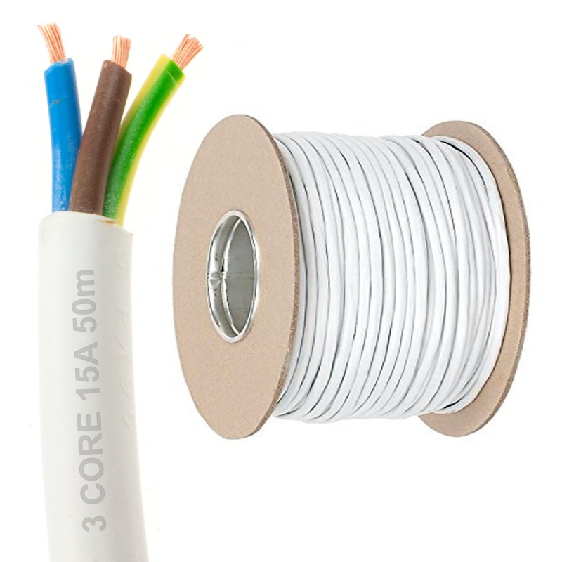 100 m blanc 1.5 mm² 3183Y 3 Core Flexible Rond Fil De Câble