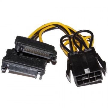 8 Pin PCIE PCI Express Male Plug from 2x SATA Power Adapter Cable 10cm
