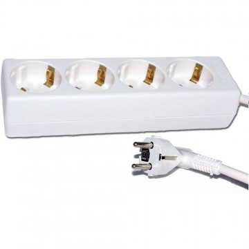 4 Way Gang European 16 Amp Mains Extension Schuko Sockets 3m White